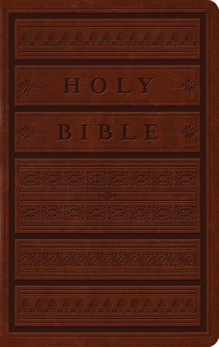 ESV Large Print Personal Size Bible TruTone Brown Engraved Mantel Design